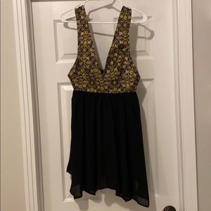 NastyGal Black and Gold Brocade Dress